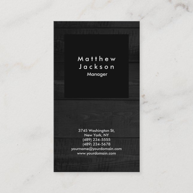 Black & Grey Wood Modern Plain Professional Business Card (Front)