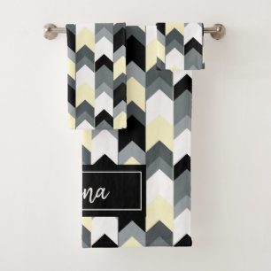 Black , grey, yellow chevron bath towel set