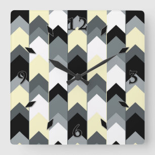 Black , grey, yellow chevron square wall clock