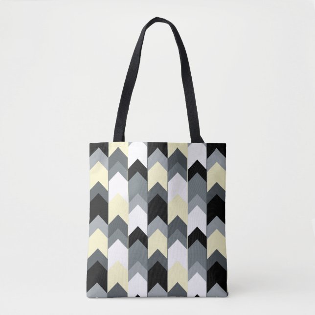 Black , grey, yellow chevron  tote bag (Front)