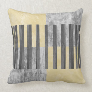 Black, Grey & Yellow Geometric Stripes Throw Pillow