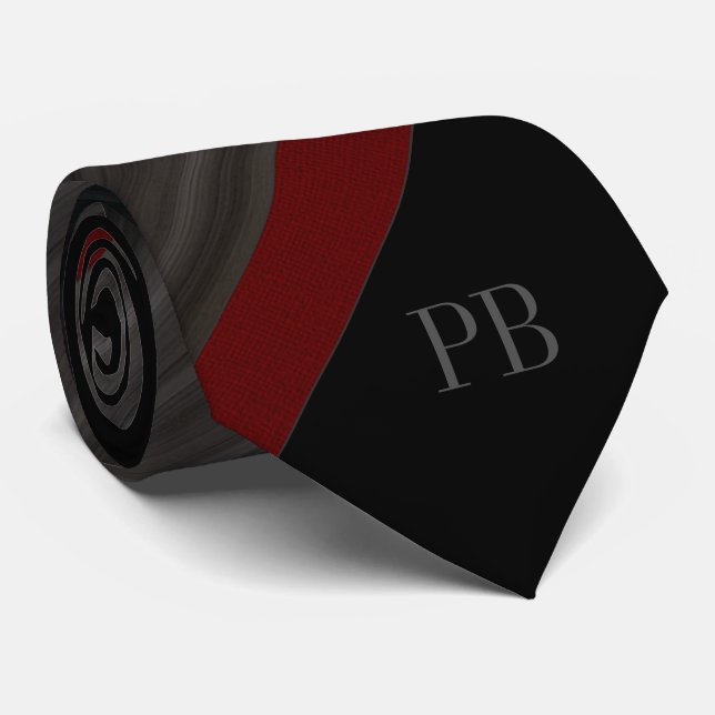 Black Greyed stiped Monogram Tie (Rolled)