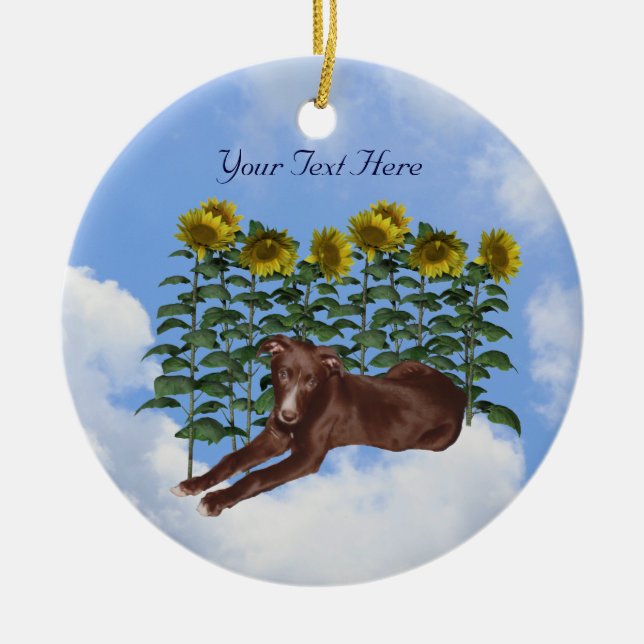 Black Greyhound Puppy Flowers Dog Ornament (Front)