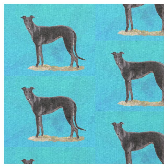 Black Greyhound Standing Dog Art Fabric (Close Up)