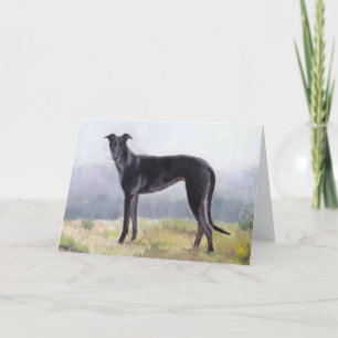 Black Greyhound Standing Dog Art Greeting Card