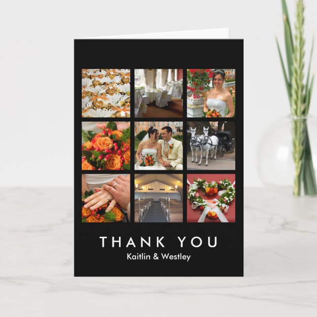 Black grid collage 9 photos memories thank you card (Front)