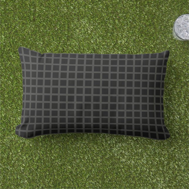 Black Grid Lumbar Pillow 13" x 21" (Grass)