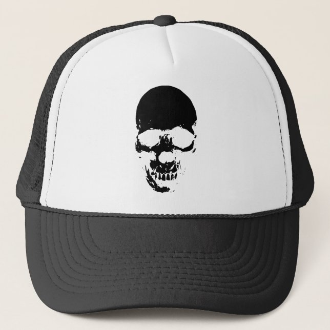 Black Grim Reaper Skull Trucker Hat (Front)