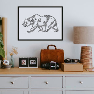 Black Grizzly Bear Animal Line Art Print Poster