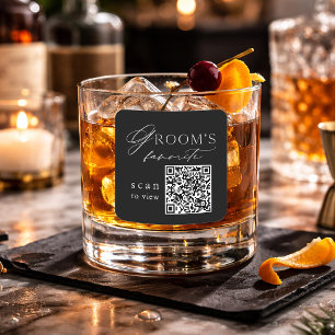 Black Groom’s Favorite QR Code Wedding Drink Square Sticker