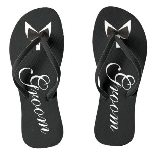 Black Grooms Bow-Tie Flip Flops