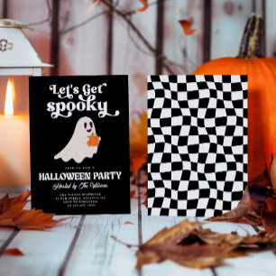 Black Groovy Ghost Let's Get Spooky Halloween Invitation