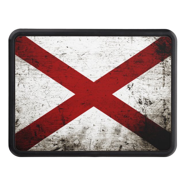 Black Grunge Alabama State Flag Trailer Hitch Cover (Front)