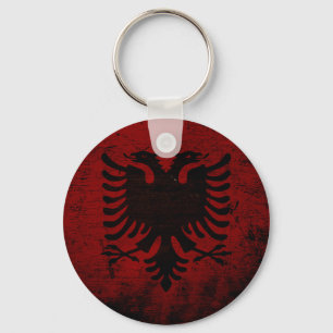 Black Grunge Albania Flag Keychain