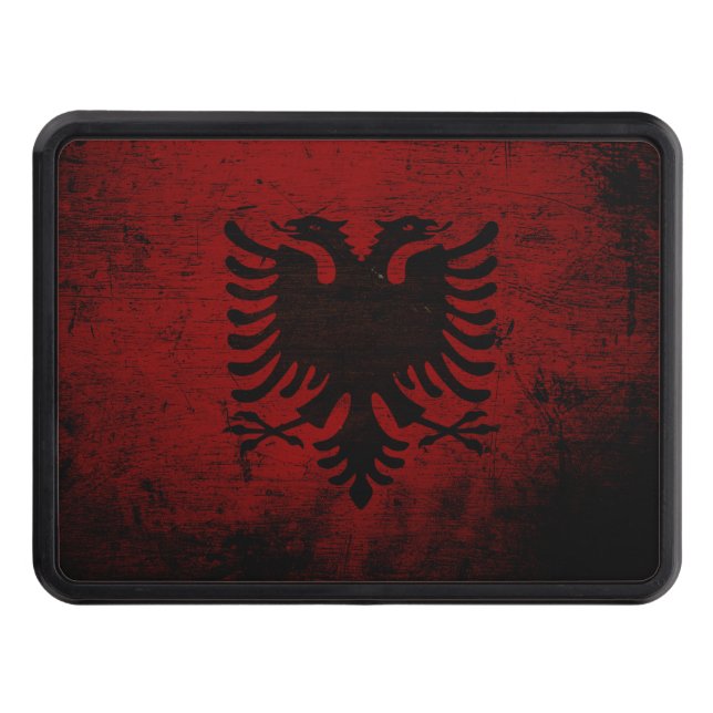 Black Grunge Albania Flag Trailer Hitch Cover (Front)