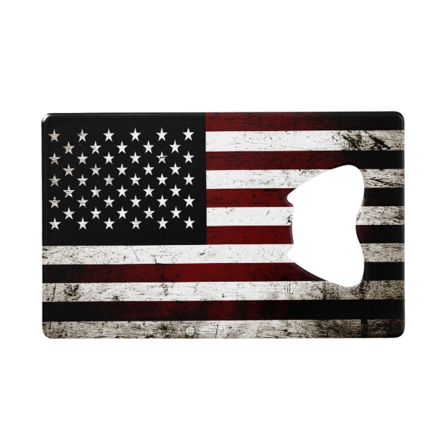 Black Grunge American Flag Wallet Bottle Opener (Back Horizontal)