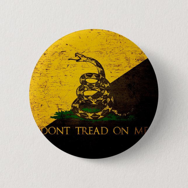 Black Grunge Anarcho Gadsden Flag 2 Inch Round Button (Front)