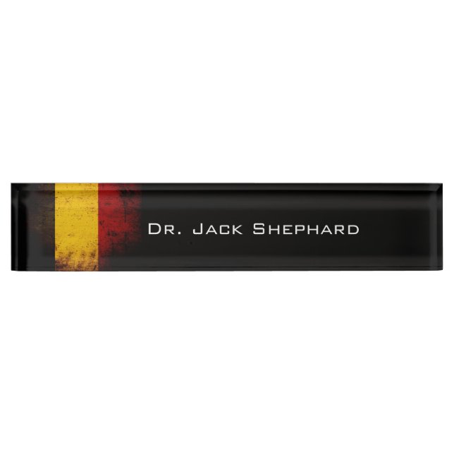 Black Grunge Belgium Flag Nameplate (Front)