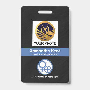 Black Grunge Blue Stripe Photo Template Medical Badge