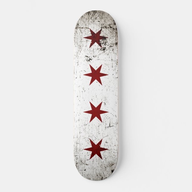 Black Grunge Chicago Flag Skateboard (Front)