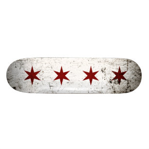 Black Grunge Chicago Flag Skateboard