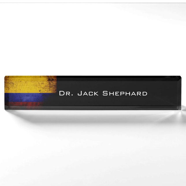 Black Grunge Colombia Flag Nameplate (Front)