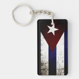 Black Grunge Cuba Flag Keychain