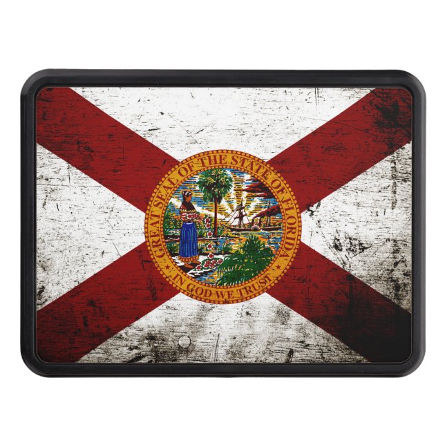 Black Grunge Florida State Flag Trailer Hitch Cover (Front)
