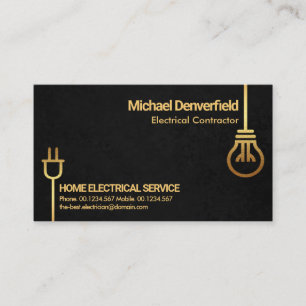 Black Grunge Gold Bulb Power Plug Motif Electrical Business Card