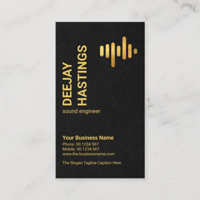 Black Grunge Gold Sound Wave Audio Engineer Business Card (Front)