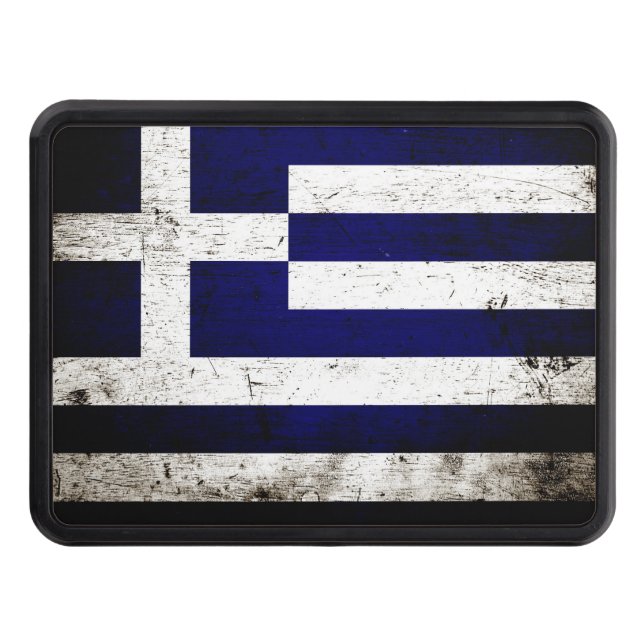 Black Grunge Greece Flag Trailer Hitch Cover (Front)