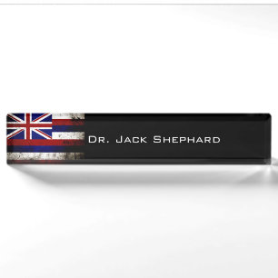 Black Grunge Hawaii State Flag Nameplate