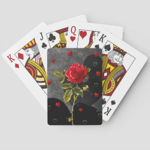 Black Grunge Hearts with Red Rose Playing Cards