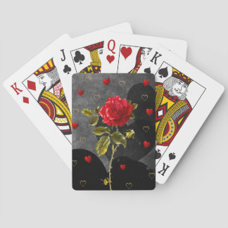 Black Grunge Hearts with Red Rose Playing Cards