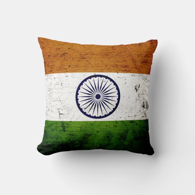 Black Grunge India Flag Throw Pillow (Front)