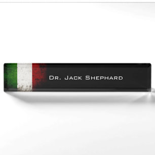 Black Grunge Italy Flag Nameplate