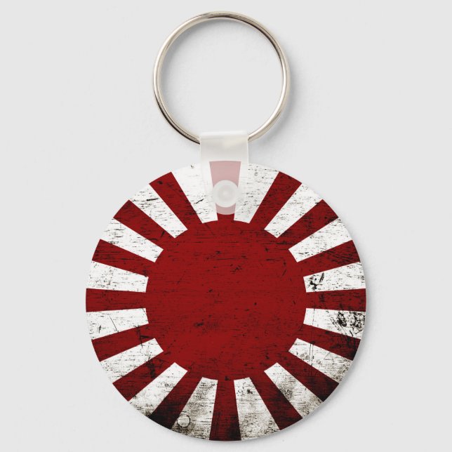 Black Grunge Japan Rising Sun Flag Keychain (Front)