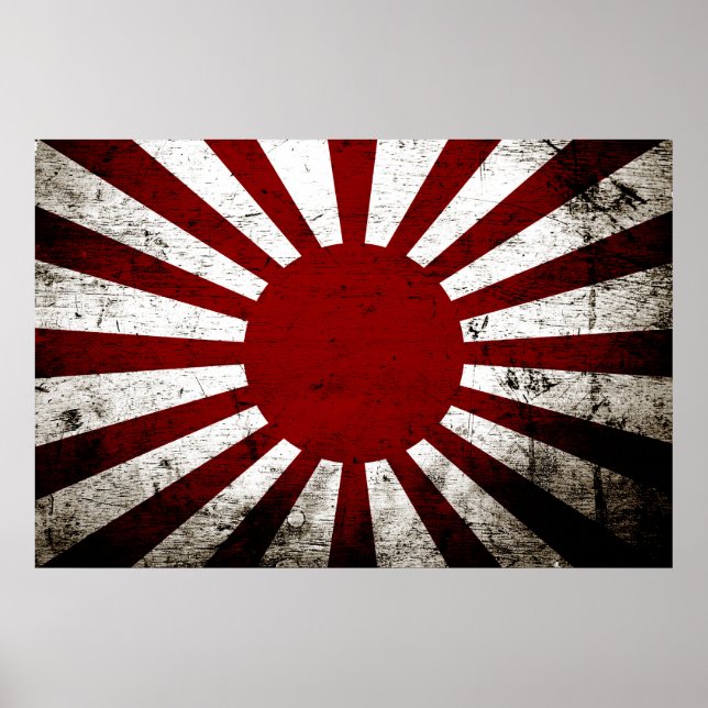 Black Grunge Japan Rising Sun Flag Poster (Front)