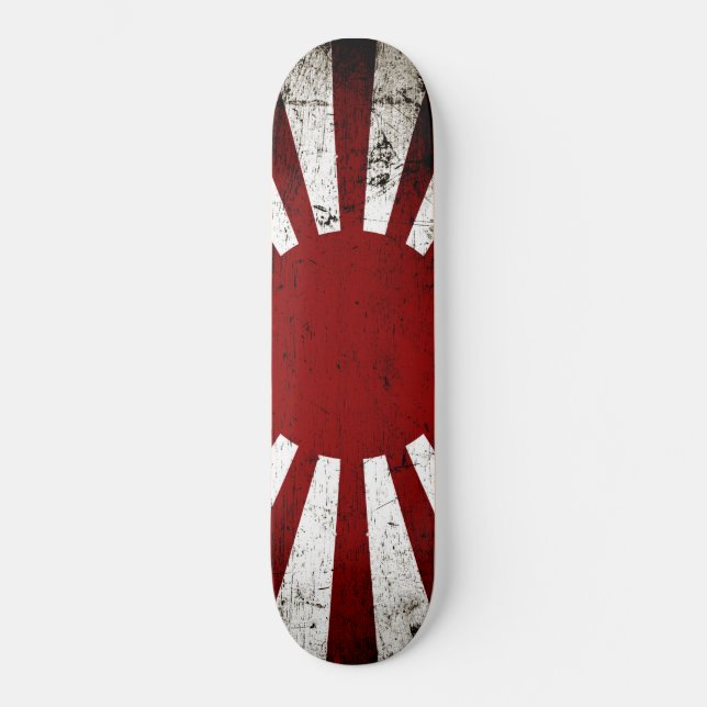 Black Grunge Japan Rising Sun Flag Skateboard (Front)