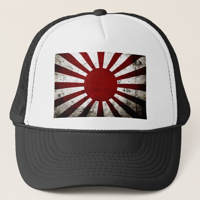 Black Grunge Japan Rising Sun Flag Trucker Hat (Front)