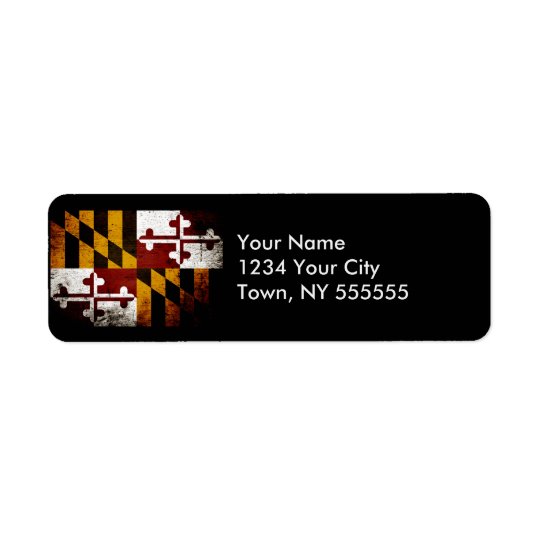Black Grunge Maryland State Flag Return Address Label