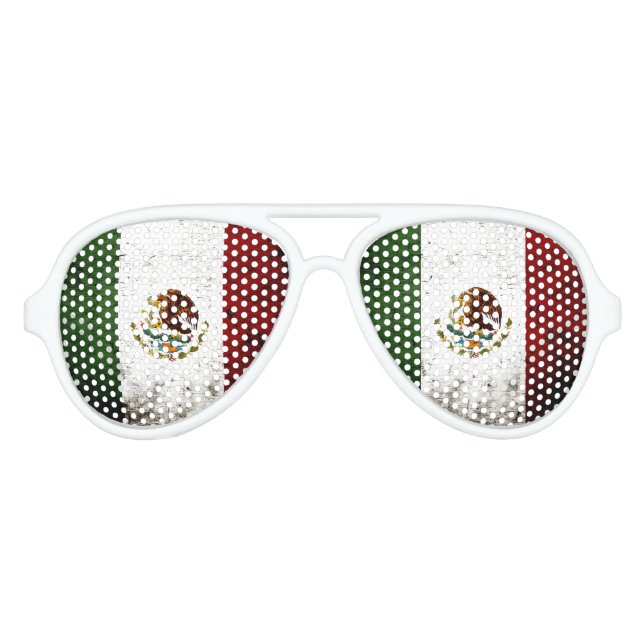 Black Grunge Mexico Flag Aviator Sunglasses (Front)