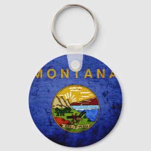 Black Grunge Montana State Flag Keychain