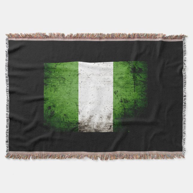 Black Grunge Nigeria Flag Throw Blanket (Front)