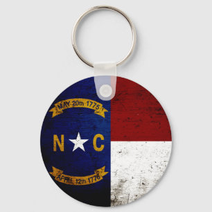Black Grunge North Carolina  State Flag Keychain