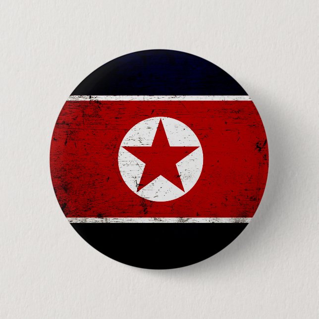 Black Grunge North Korea Flag 2 Inch Round Button (Front)