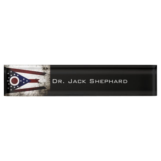 Black Grunge Ohio State Flag Nameplate (Front)