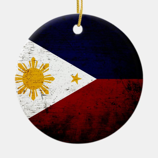 Black Grunge Philippines Flag Ceramic Ornament (Front)