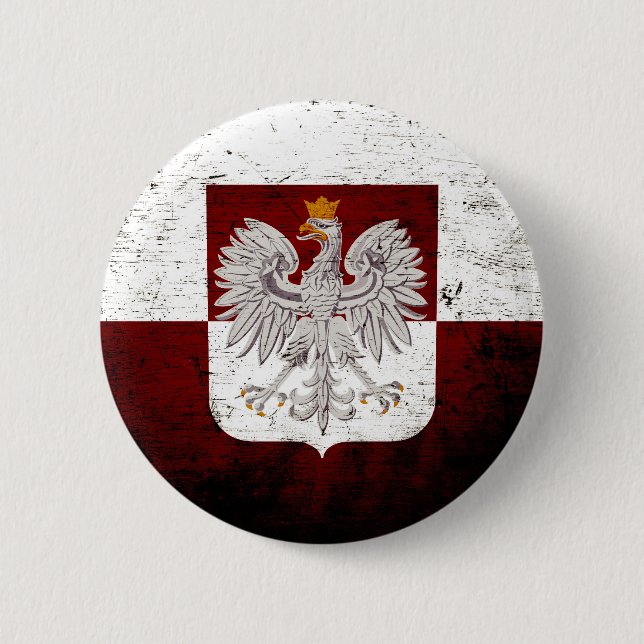 Black Grunge Poland Flag 2 Inch Round Button (Front)
