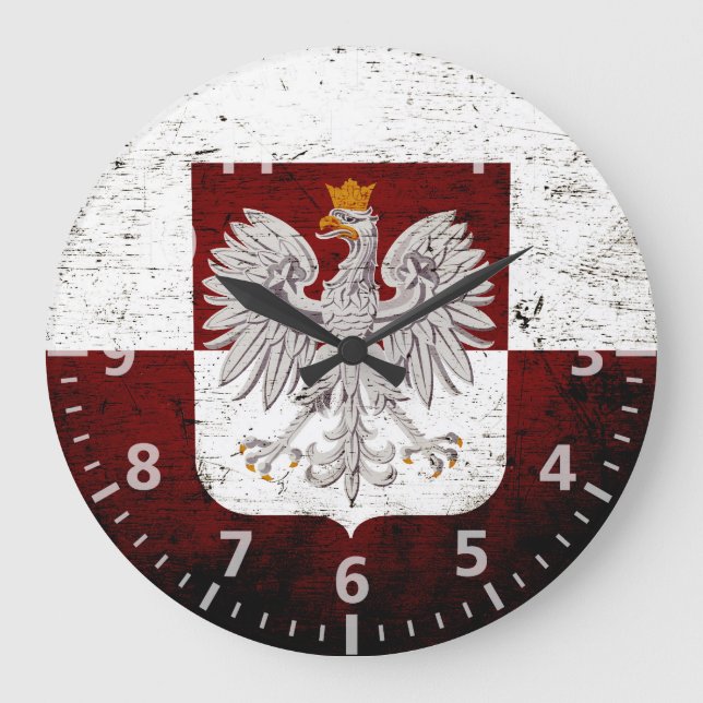 Black Grunge Poland Flag Large Clock (Front)